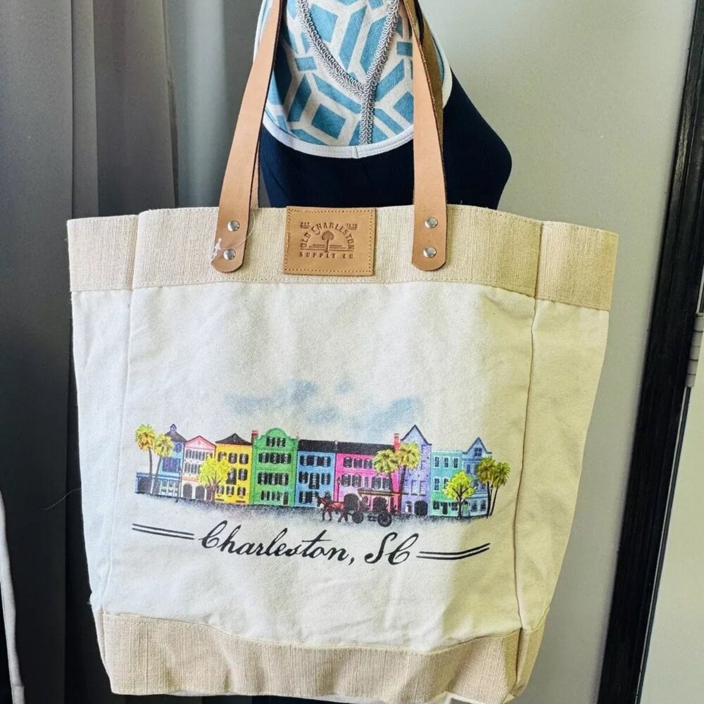 Old Charleston  Supply Tote Bag 100%cotton/ Leather .